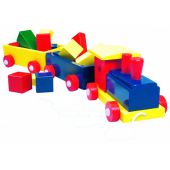 Паравоз цветной, 2 вагона с кубиками Bino