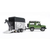 Машинка BRUDER Джип Land Rover Defender с прицепом для перевозки лошадей + лошадка, М1:16, 02592