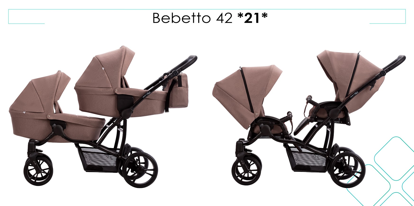 Универсальная коляска 2 в 1 для двойни Bebetto B 42