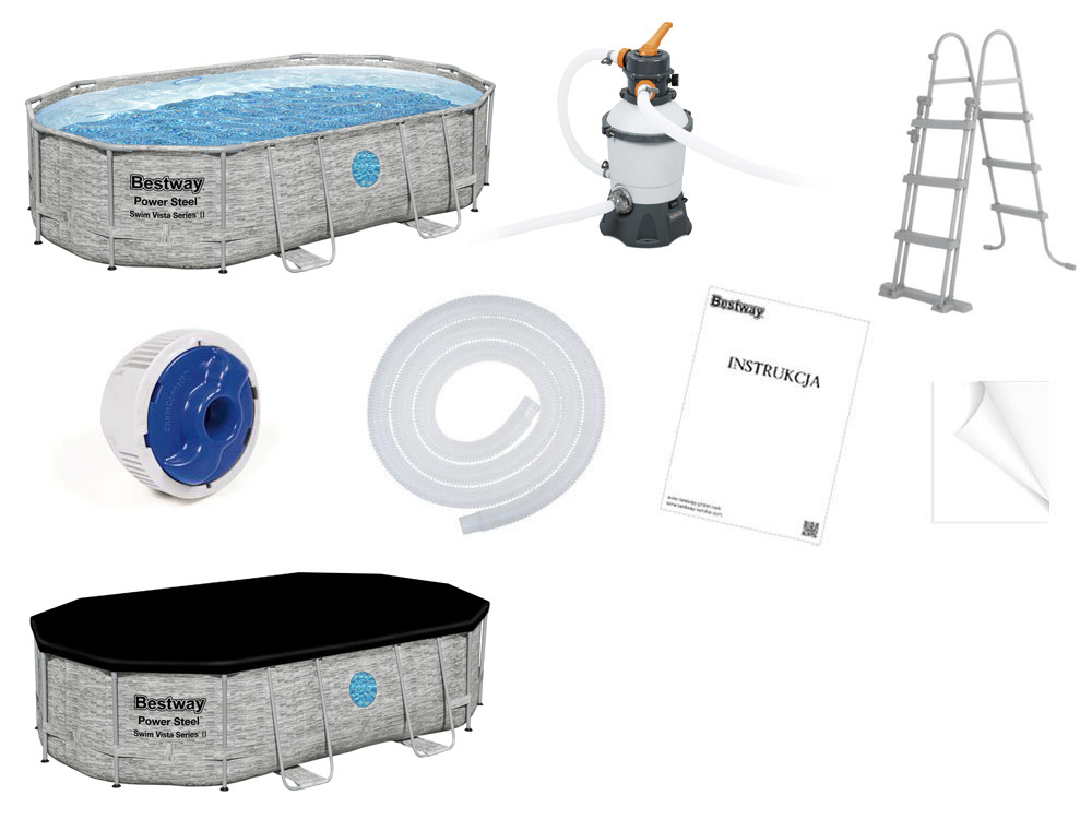 Бассейн каркасный 11 в 1 Bestway 488x305x107 см 10949 л, 56946