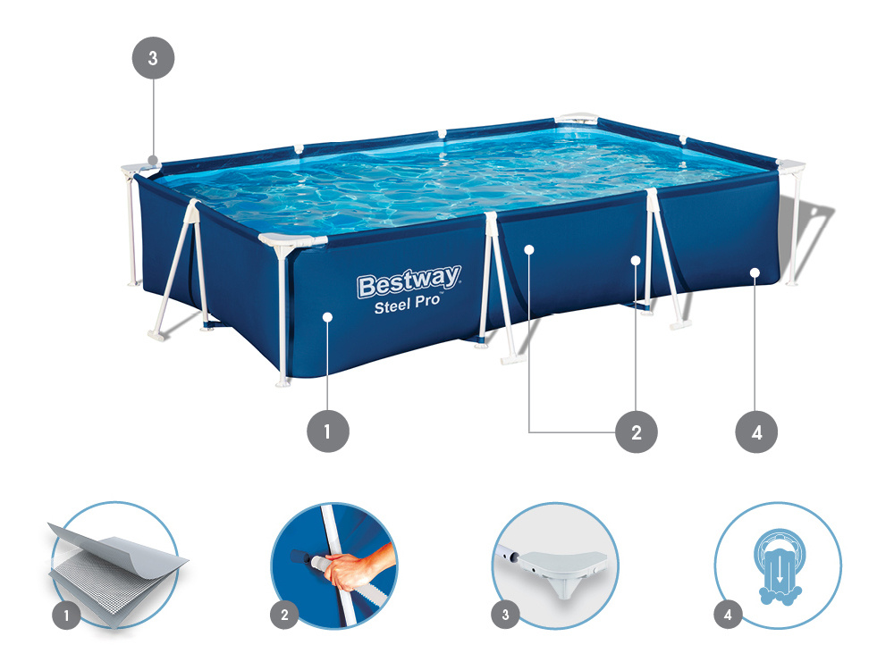 Бассейн каркасный прямоугольный 8 в 1 Bestway 300x201x66 см 3300 л, 56411