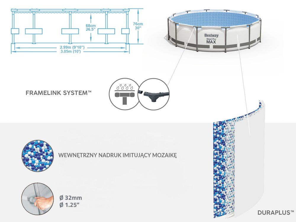 Бассейн каркасный 8 в 1 Bestway 305х76 см 4678 л, 56408