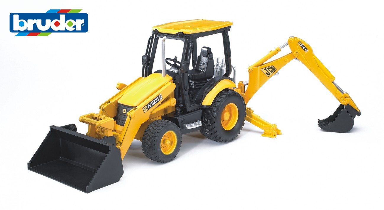 Машинка BRUDER Дорожный погрузчик с экскаватором JCB MIDI CX, М1:16, 02427