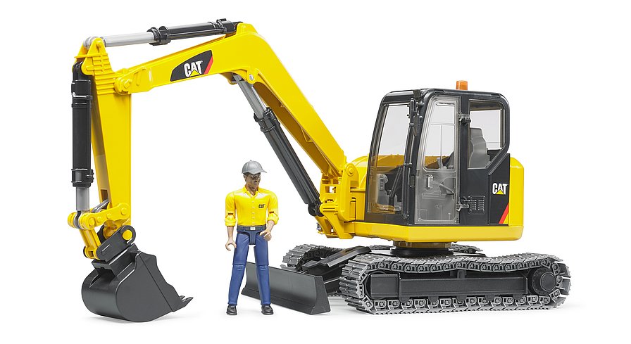 Набор BRUDER Машинка игрушечный мини-экскаватор Cat 1:16 с фигуркой, 02466
