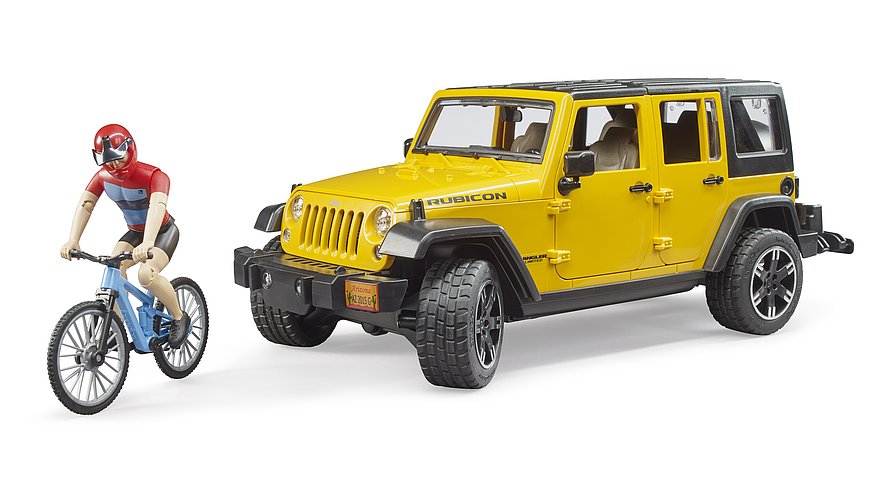 Машинка BRUDER Джип Jeep Rubicon с фигуркой велосипедиста на спортивном байке 1:16, 02543