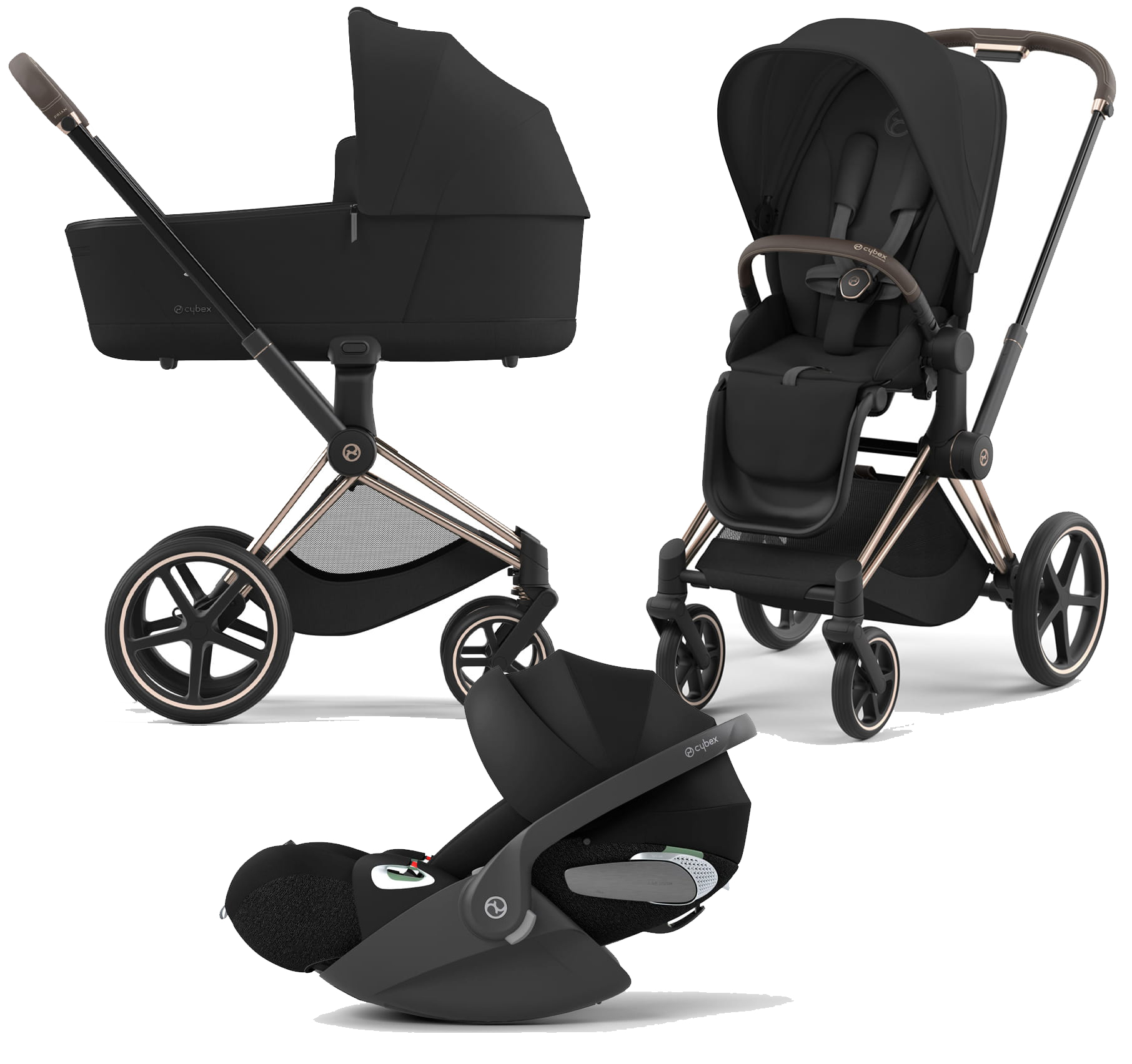 Универсальная коляска 3 в 1 Cybex Priam 4.0 шасси Rosegold (автокресло Cloud T i-Size PLUS)