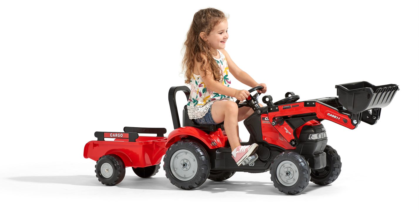 Детский трактор на педалях Falk Case Ih Maxxum с прицепом и передним ковшом, 961AM
