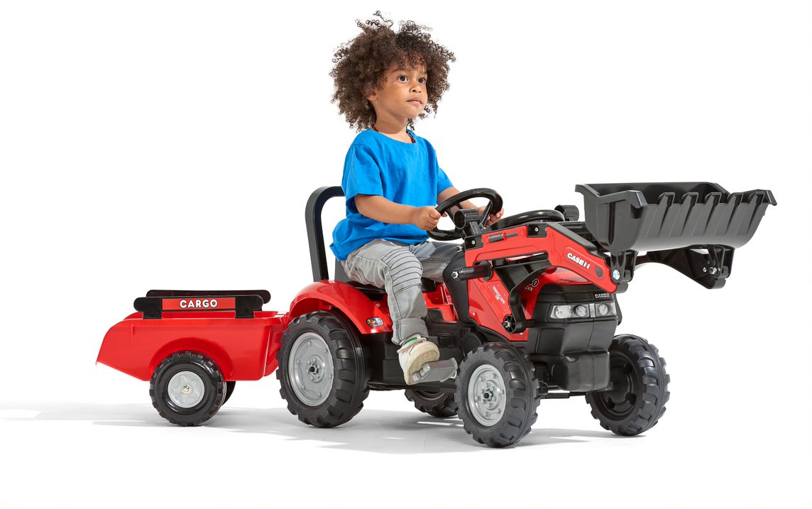 Детский трактор на педалях Falk Case Ih Maxxum с прицепом и передним ковшом, 961AM