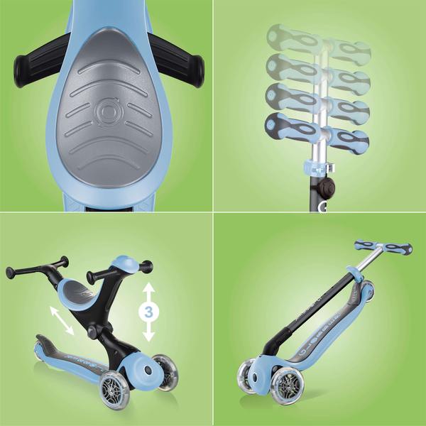 Детский 3-колесный самокат 3 в 1 Globber Go-up deluxe fantasy lights с сиденьем и родительской ручкой, 646