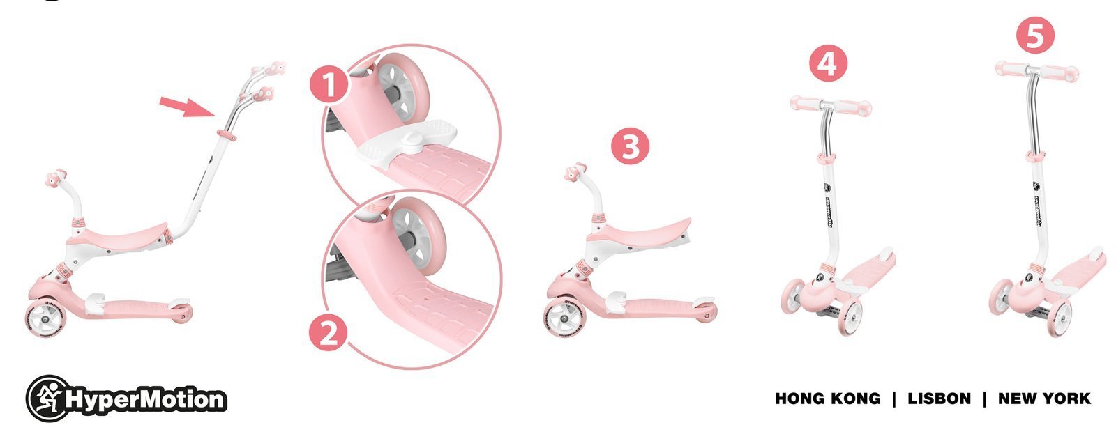 Детский 3-колесный самокат HyperMotion 5 в 1