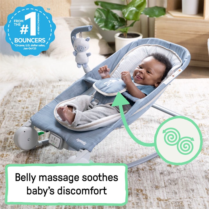 Детский шезлонг-качалка с массажем Ingenuity Happy Belly Rock-to-Bounce
