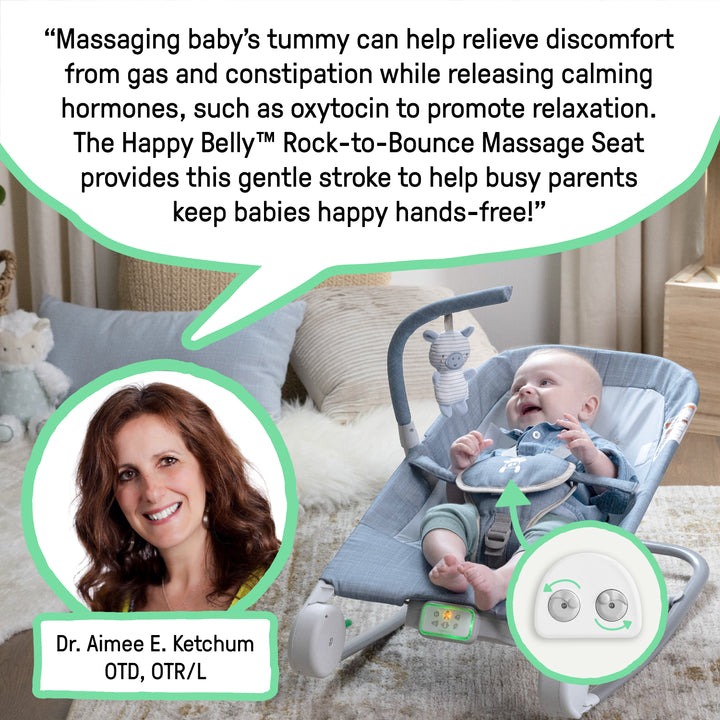 Детский шезлонг-качалка с массажем Ingenuity Happy Belly Rock-to-Bounce