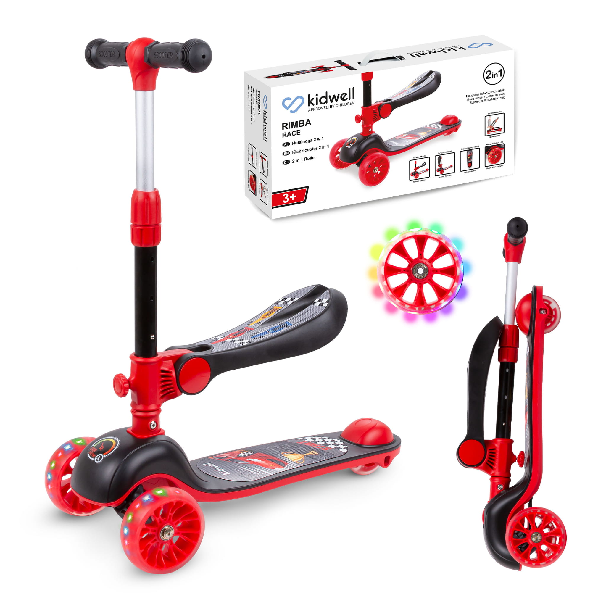 Детский 3-колесный самокат 2 в 1 Kidwell Rimba с седлом