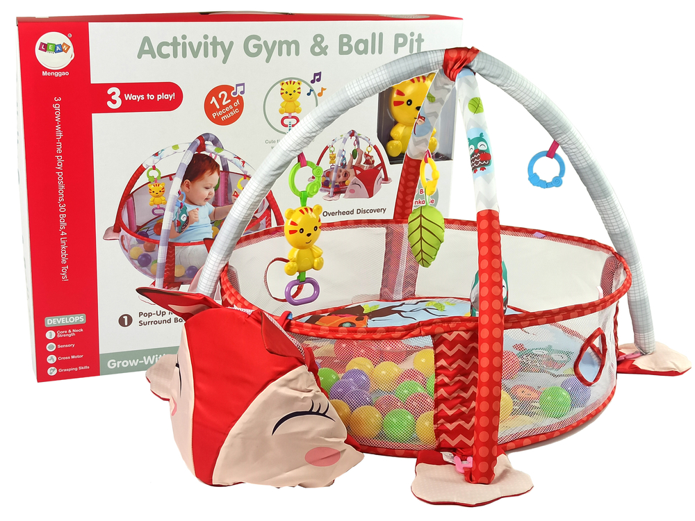 Развивающий игровой коврик-бассейн LeanToys 3 в 1 с шариками Лисичка, 9486 (5904204755115)