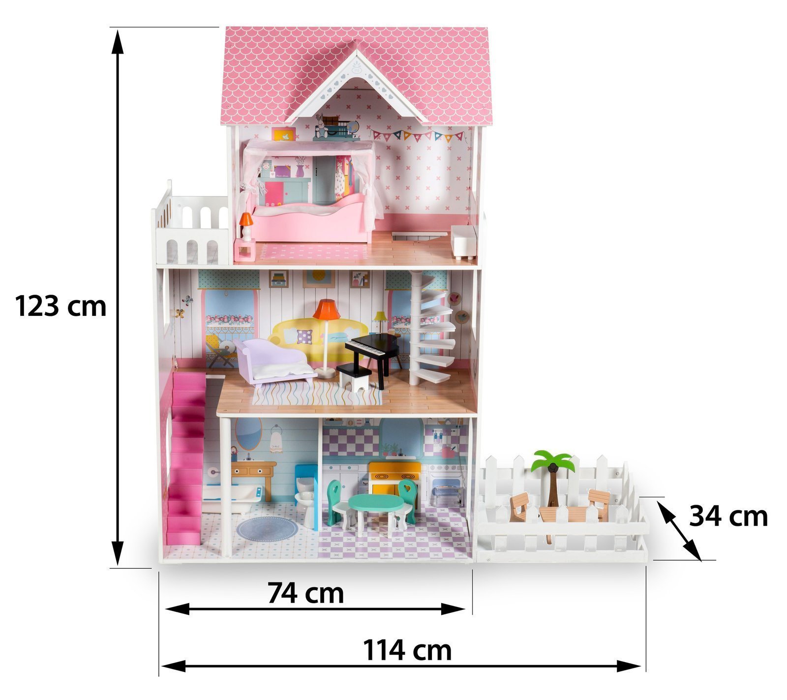 Деревянный кукольный домик Mamabrum 123 см с LED-подсветкой DOMEK W06A379