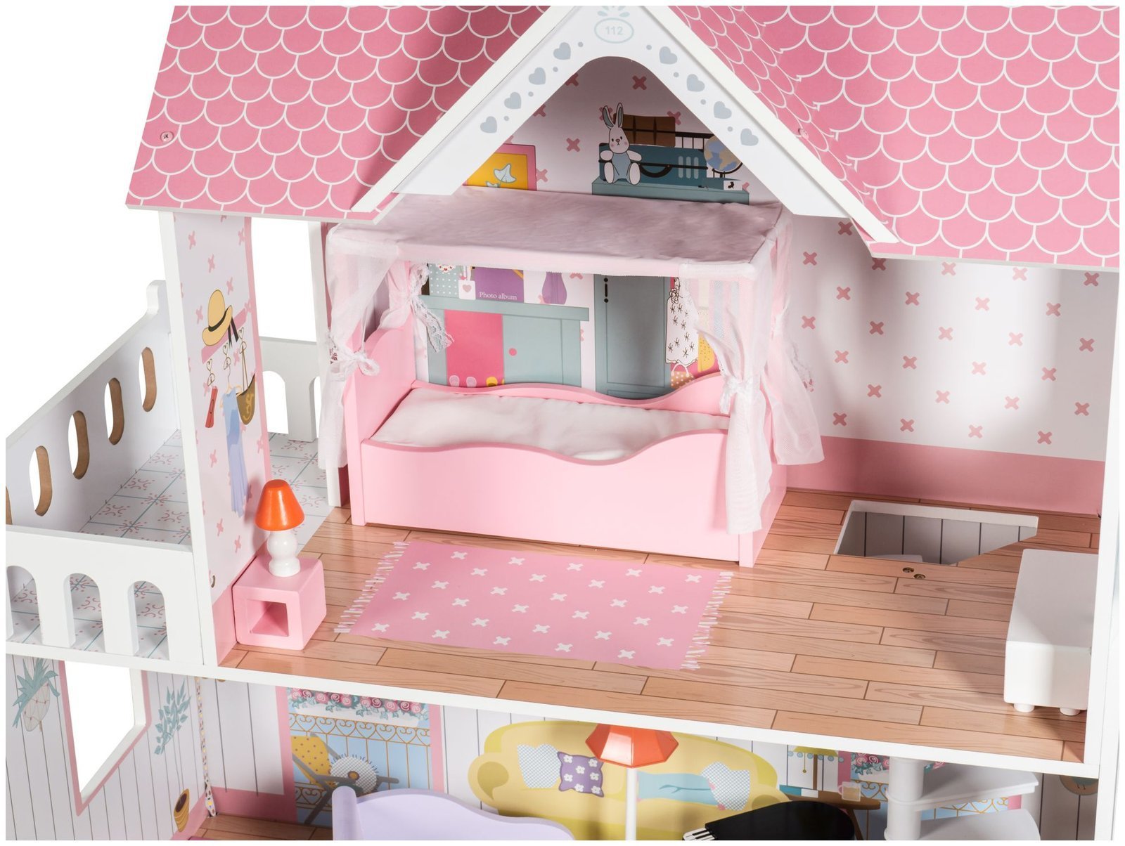 Деревянный кукольный домик Mamabrum 123 см с LED-подсветкой DOMEK W06A379