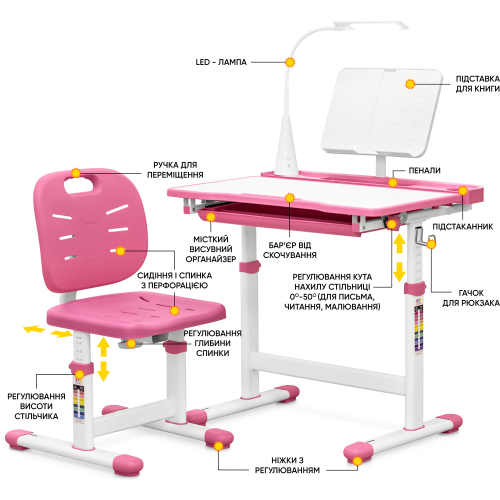 Комплект парта и стул Evo-kids (стол+стул+полка+лампа), Evo-17 Ergo