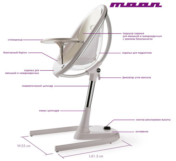 Стульчик для кормления Mima Moon 2G + вкладыш + подушка + подножка 4 в 1!