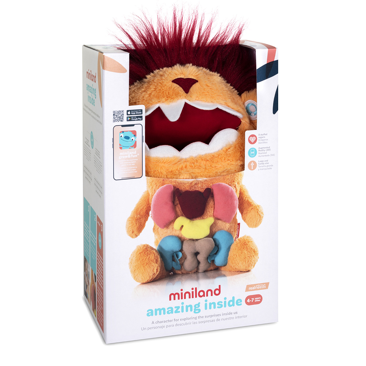 Мягкая развивающая игрушка-талисман Miniland Education Монстр с внутренними органами, MLZ75012