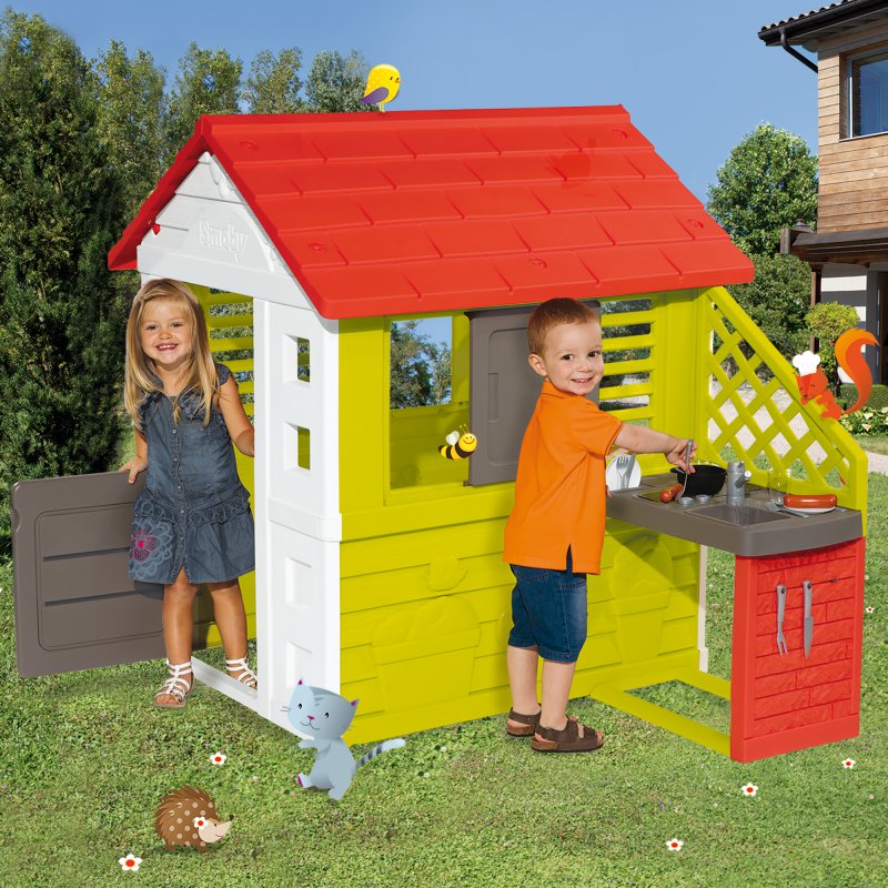 Детский игровой домик Smoby Nature с летней кухней + 17 аксес., 810713