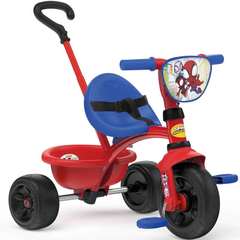Детский 3-колесный велосипед Smoby Be Fun Spiderman с ручкой, 740337