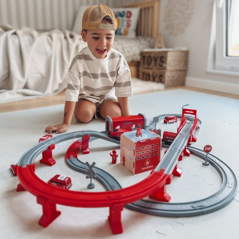 Автомобильный трек Woopie Пожарный электропоезд 92 эл., 41526