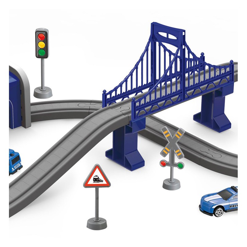 Игровой набор Woopie Электропоезд, трек, полицейский участок с вертолетами и машинами 92 эл., 30685