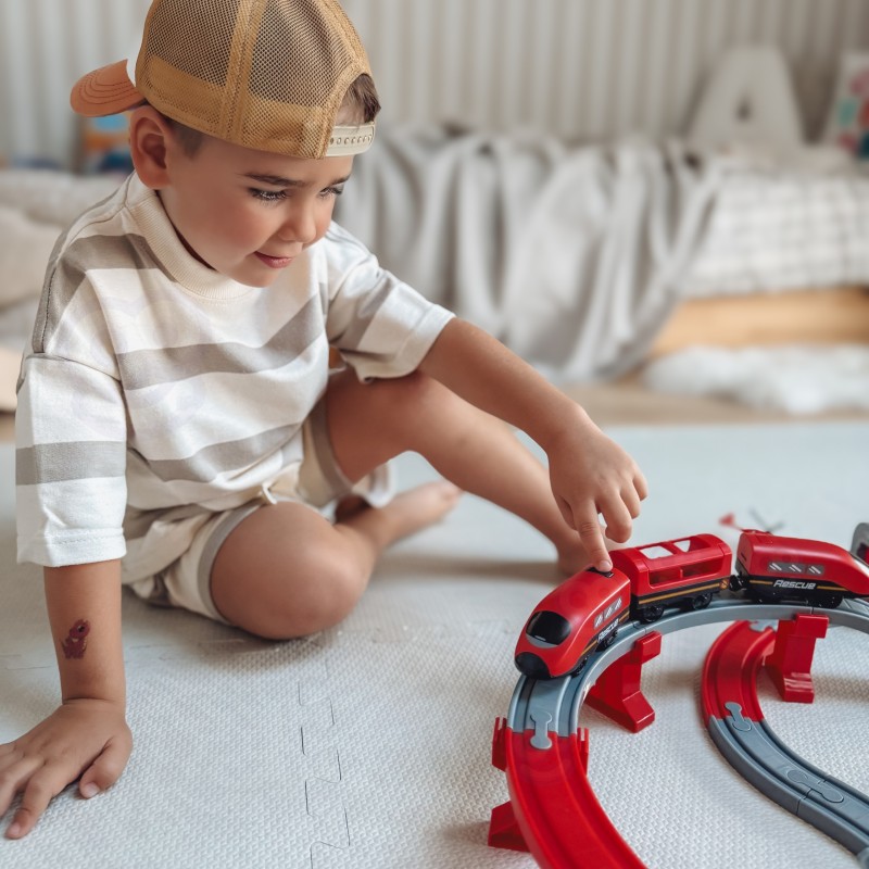 Автомобильный трек Woopie Пожарный электропоезд 92 эл., 41526