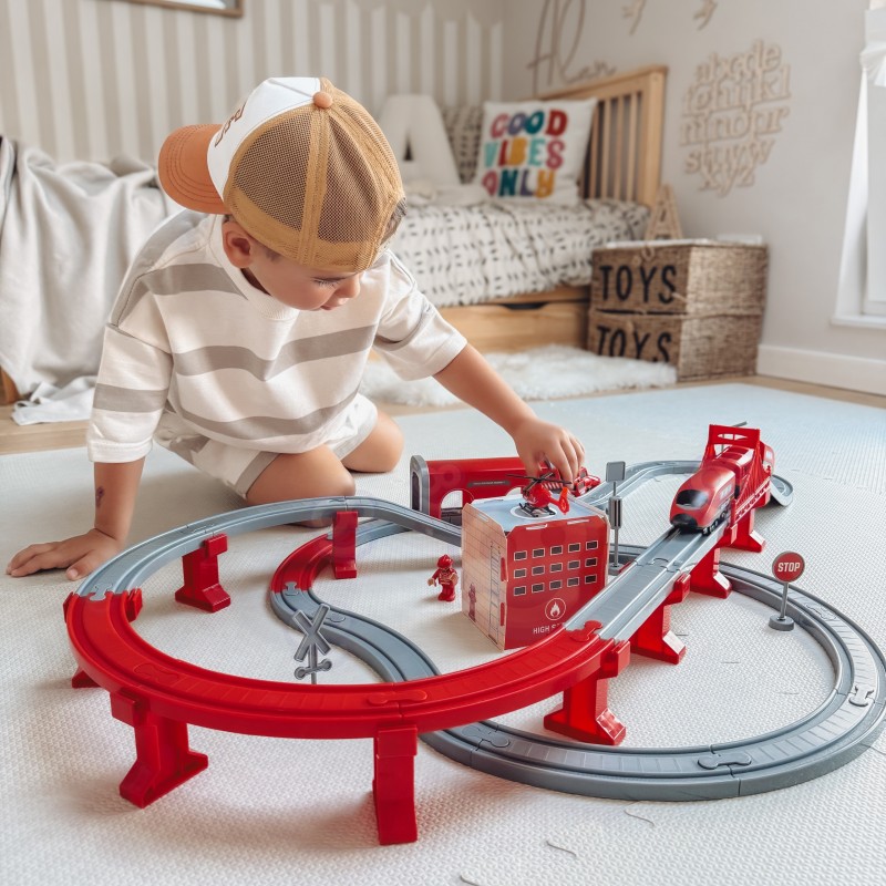 Автомобильный трек Woopie Пожарный электропоезд 92 эл., 41526